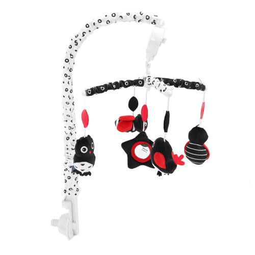 Mobile da culla con musica per neonato, peluche nero/rosso 1