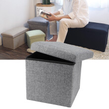 Foldable Storage Ottoman Seat 30x30x30cm Natural Cotton Linen
