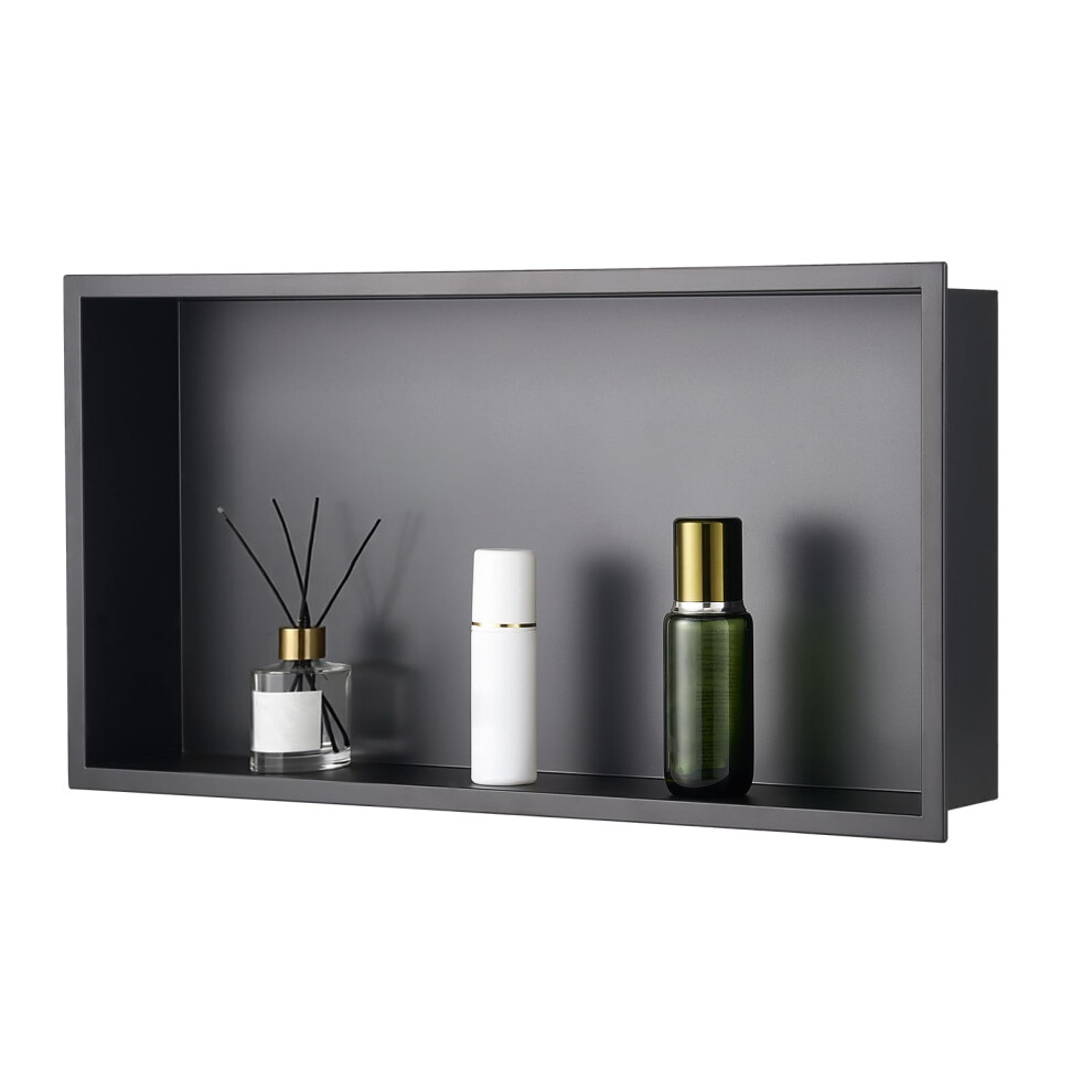 VEVOR Shower Niche, 33.0 x 63.5 x 10.2 cm Recessed Wall Niche, Heavy-duty Stainless Steel Modern Soap & Shampoo Storage Organizer, Sealed Waterproof,