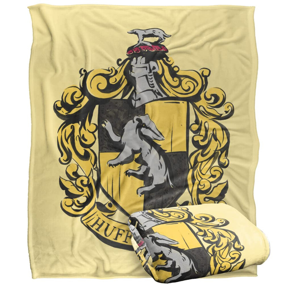 Logovision Harry Potter Drawn Hufflepuff Crest Officially Licensed Silky Touch Super Soft Throw Blanket 152 X 127 Cm