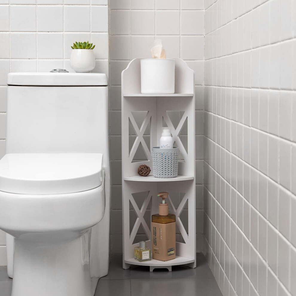 J JINXIAMU Corner Shelf Stand, Storage Organizer Great for Bathroom, Corner Shelf Perfect for Small Space,Waterproof Stand Also Use for Toilet Paper
