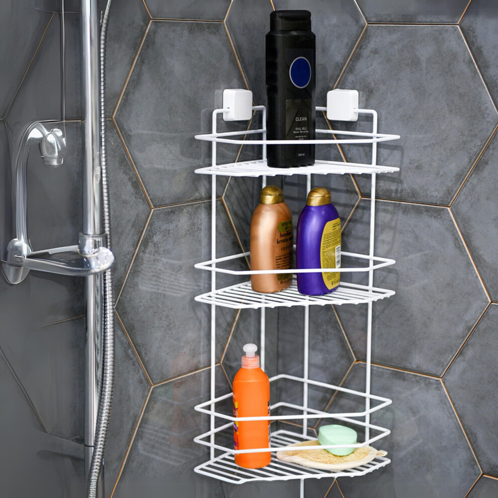 3Flexhome Rust Free Shower Corner Caddy Shelf No Drill Corner Shower Shelf, Adhesive Wall-Mounted Rustproof Bathroom Organiser Bathroom Storage