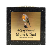 In Loving Memory Of Memorial Rose Bowl Grave Marker Flower Pot Vase With Robin Design Mum Dad Grandad & Lots More Black/Gold (UV PRINTED) (Mum & Dad)