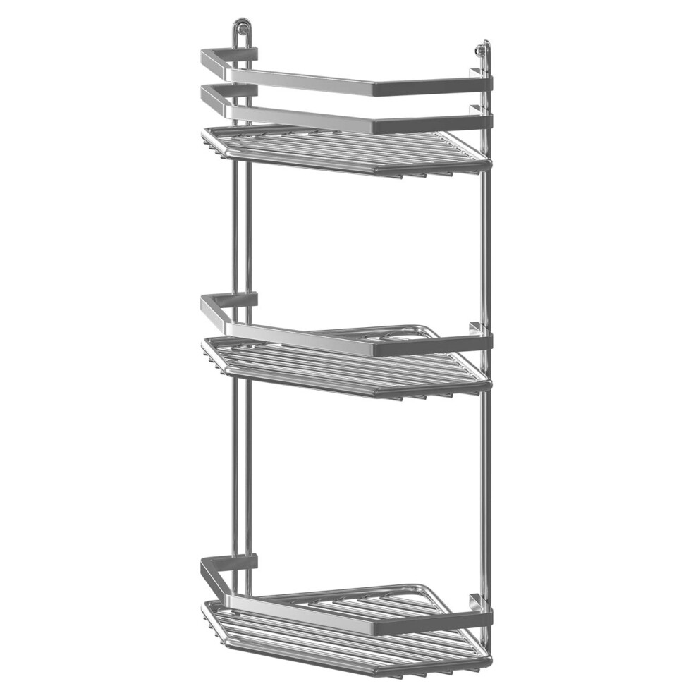Euroshowers Satina Wire Triple Shelf Corner Shower Basket Chrome