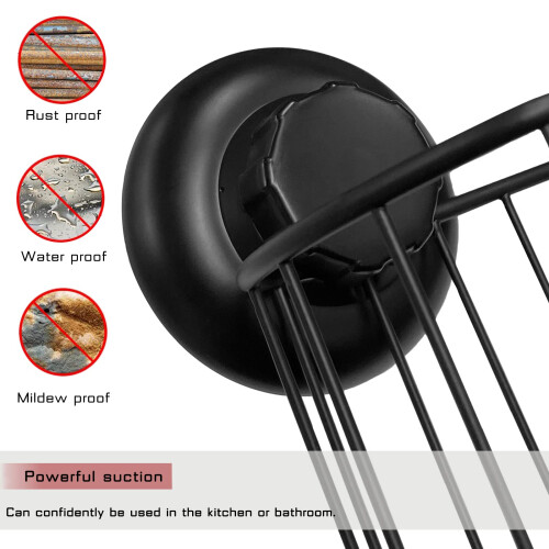 MaxHold No-Drilling/Suction Cup Multi-Functional Combo Basket - Vaccum System - Stainless Steel Never Rust - Black - for Bathroom & Kitchen 2