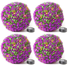 Solalite 4 x 28cm Purple Topiary Balls with 20 Solar LED Lights, Hanging Topiary Ball Lights Sphere Decorative for Wedding Artificial Plant, Backyard