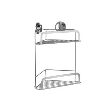 Croydex Stick 'N' Lock Two Tier Corner Basket - No Drilling Chrome Bathroom Storage Solution, Easy-Clean Shower Caddy, Stylish Bathroom Accessory with