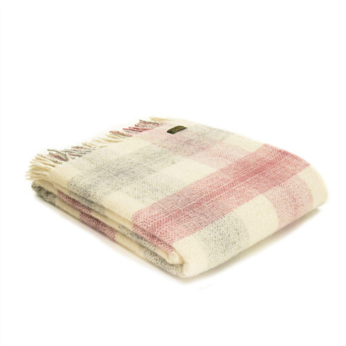 Tweedmill Textiles Meadow check 100% wool blanket throw British Made Pink