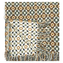 Gold Welsh Tapestry Woollen Throw. Traditional Carthen Welsh Blanket - Einon pattern. Finished with fringing.