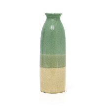 Retro Style Daisy Green Crackled Glaze Ceramic Vase | Ombre Glaze Cylinder Vase Flower Vase Pampas Grass Vase | Tall Stem Vase Decorative Vase For