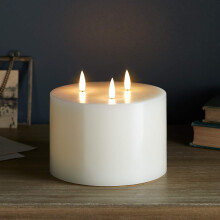 Lights4fun 3 Wick TruGlow? Large Battery LED Flameless Pillar Candle Real Ivory Wax Timer 10cm