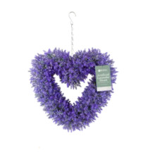 Artificial Hanging Lavender Heart Topiary Wreath, 45cm in Diameter, 30cm Length Chain