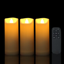 Battery Operated Flameless LED Pillar Candle with Remote Cycling Timer, Realistic Plastic Electric Tall Flickering Light for Indoor Outdoor Bookshelf