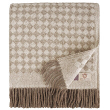 Linen & Cotton Luxury Soft and Beautiful Diamond Twill Wool Throw/Blanket PARIS - 100% New Zealand Lambswool, Brown/Natural (140 x 200cm (55'' x