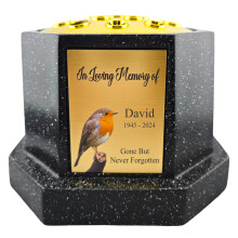 1stclassgifts [Custom] Personalised Printed Robin Black Memorial Rose Bowl Grave Marker Flower Pot Vase Silver/Gold Plate (UV PRINTED) (Gold Plate)
