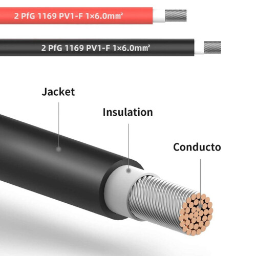 Cable de extensión para panel solar de 10 AWG, de 10 pies, negro+rojo 2