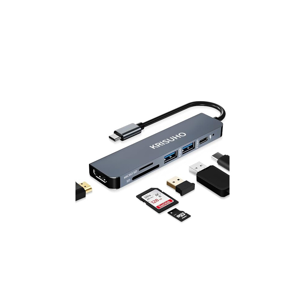 Krisuho Usb C Hub,6 In 1 Usb C To Hdmi Multiport Adapter With 4K Hdmi,1 Usb 3.0/1 Usb 2.0, 60W Pd Charging And Micro Sd/Sd Card Reader For Macbook, 8000000853509