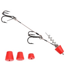 Portable Steel Wire Fishing Rig Set with Treble Hooks, 85g, Red