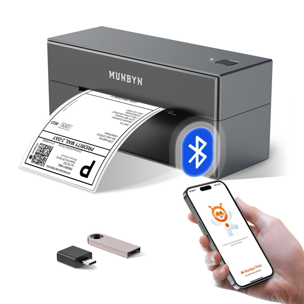 Munbyn Shipping Label Printer Bluetooth, Postage Thermal Label Printer 4X6 For Business, Compatible With Etsy, Shopify, Ebay, Royal Mail, Dhl, Dpd,