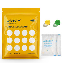 wisedry Silica Gel Sachets Bags 5 Gram x 60 Packs with Orange Beads Humidity Indicator Moisture Absorber for Air Dryer Moisture Removal, Food Grade