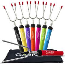 Garnen BBQ Marshmallow Roasting Smores Sticks with Pouch (8 Packs), 34 inch Extendable Rotating Stainless Steel Skewer Fork with Plastic Handle for
