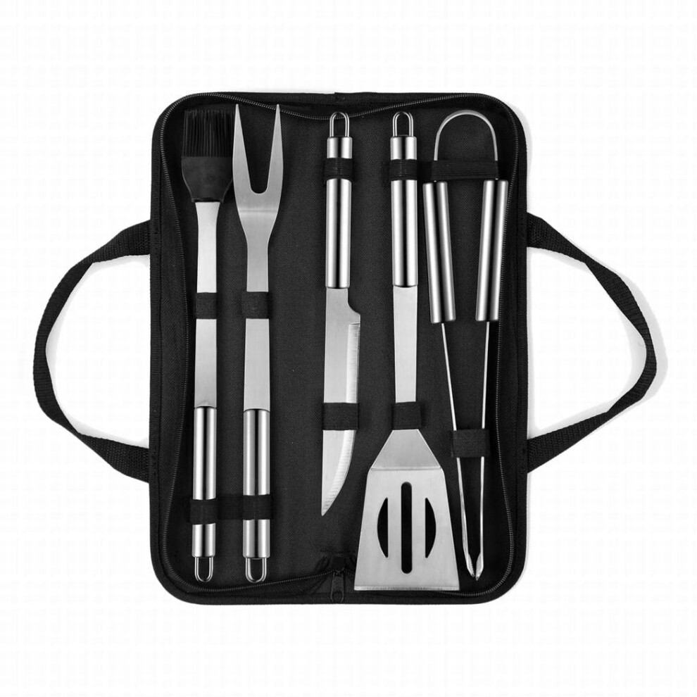 QMQ Utensil BBQ Barbecue Tool Set 5 Pieces Stainless Steel Grill Accessories with Carry Case ? Complete Tool Kit with Tongs Spatula Meat Fork and-image-OPC-PJCGVDD-NEW