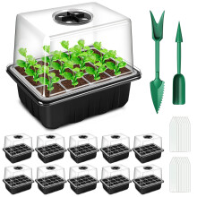 YAUNGEL Seed Trays, 10 Pack 120 Cells Propagator with Heightened Lids, Growing Thicken Seedling Starter Growing Trays with Adjustable Window for