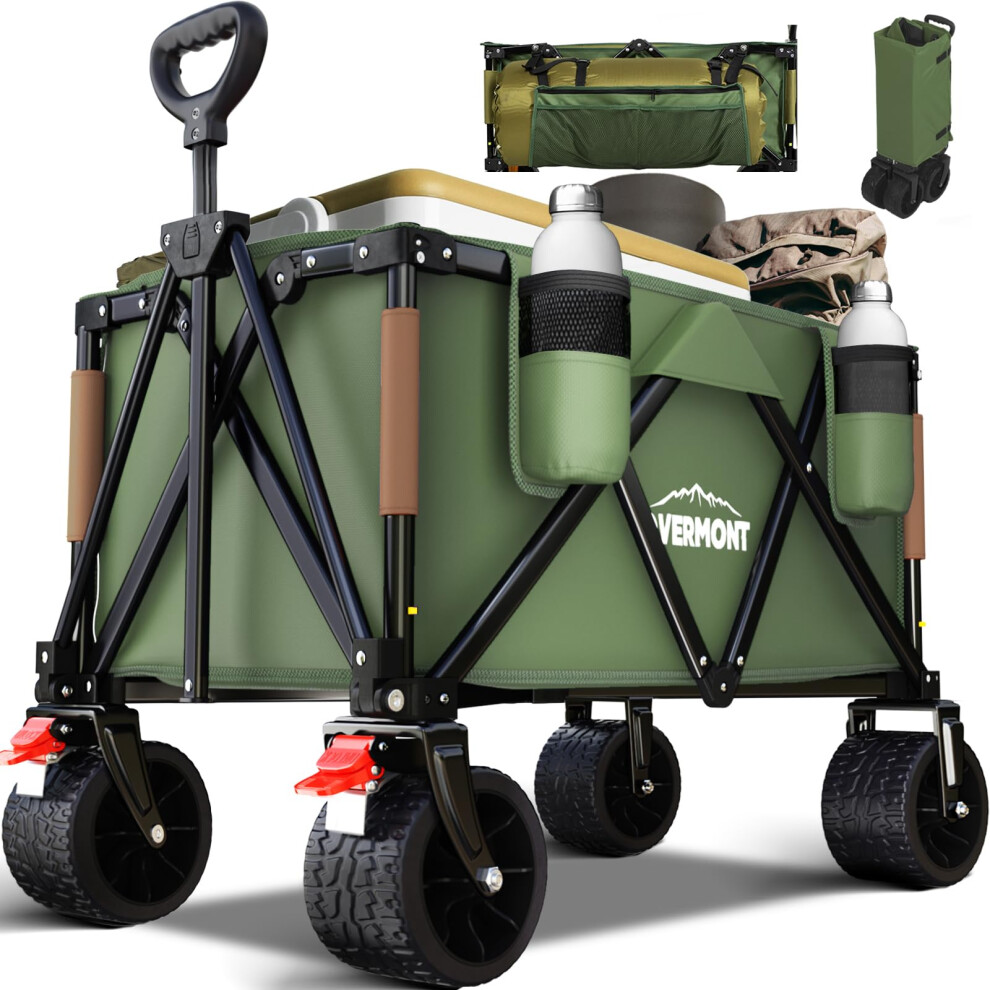 Overmont 150kg Festival Camping Trolley on Wheels - Heavy Duty Folding Beach Wagon Cart with Extra Wide Wheels, Adjustable Handle, Portable for-image-OPC-PJCGX62-NEW