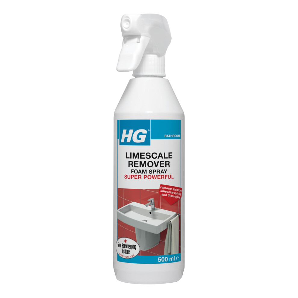 HG Limescale Remover Foam Spray Super Powerful, Sink Tap & Toilet Limescale Remover, Bathroom Cleaner & Descaler for Shower Heads, Chrome, Baths & Sc