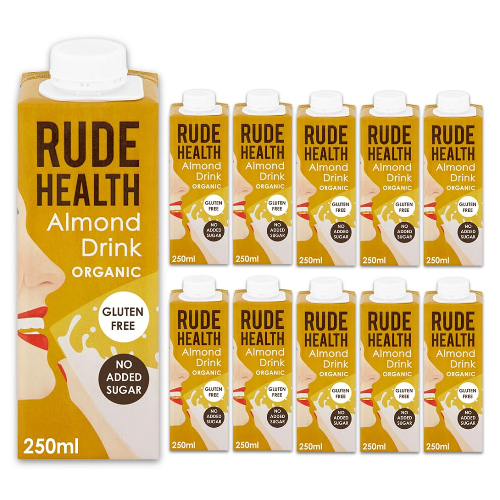 Rude Health Organic Almond Milk 10 X 250 Ml - Award-Winning Taste, Dairy-Free, Lactose-Free, Gluten-Free, No Added Sugar