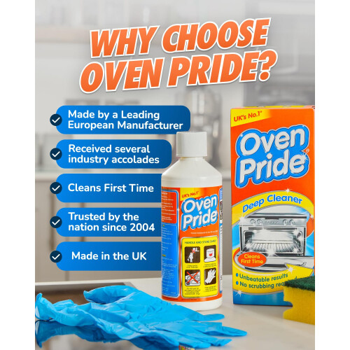 Oven Pride Oven Cleaner - 500ml Complete Oven Cleaning Kit with Safety Gloves & Cleaning Bag - Cleans First Time - Oven Cleaner Heavy Duty - Degrease 1