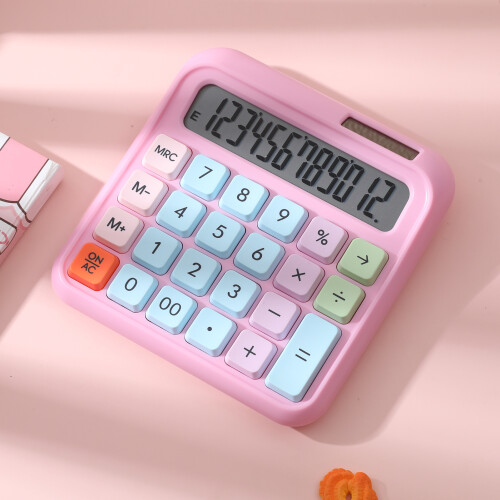 Calculatrice de bureau LCD à 12 chiffres 135  135 mm rose