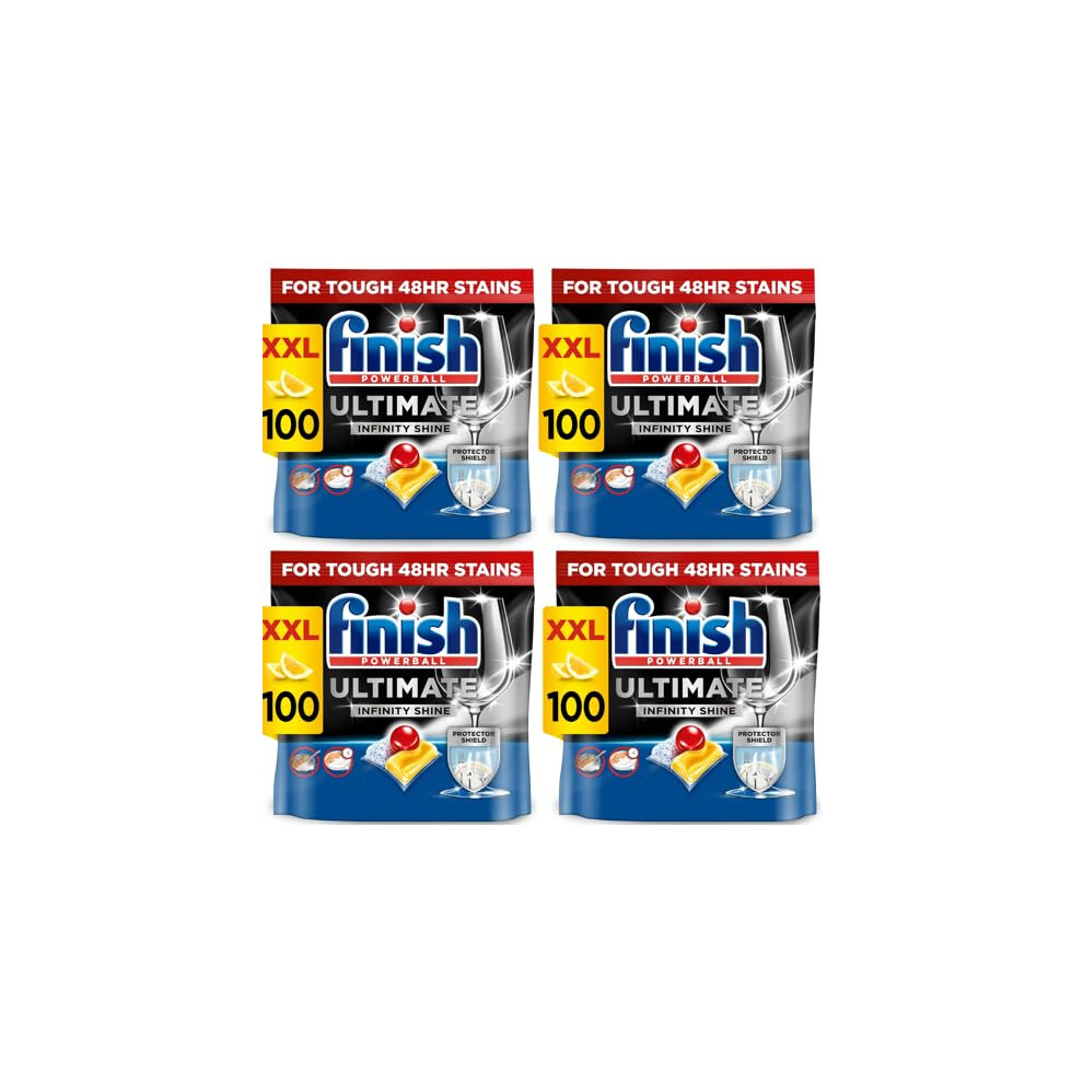 Finish Ultimate Infinity Shine Dishwasher Tablets bulk | Scent : Lemon | Size: 400 Dishwasher Tabs (100 tabs x 4)|Ultimate Clean and Shine-image-OPC-PJCGXNN-NEW