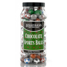 Original Chocolate Sports Balls Footballs Basketballs Rugby Retro Sweets Gift Jar By Berrymans Sweet Shop - Classic Sweets, Traditional Taste.