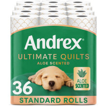 Andrex Ultimate Quilts Toilet Tissue 36 Rolls with Aloe Vera Fragrance, Air Pocket Technology for Soft, Thick Sheets - Bulk Pack of 36 Quilted Toilet