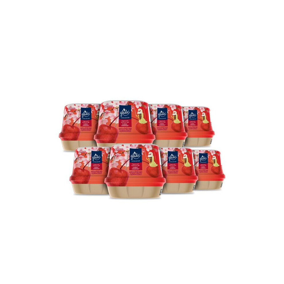 Glade Fragranced Bathroom Gel, Air Freshener And Discreet Odour Eliminator, Floral Cherries, Pack Of 8 (8 X 180G)