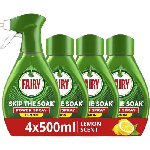 Fairy Fairy Dishwashing Bundle Value Pack, 84 Dishwasher Tablets & Skip the Soak Power Spray Lemon, Trigger + 4x500ml Refill 2