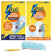 Flash Duster Dust Magnet Starter Kit Value Pack, 1 Handle + 13 Unscented + 25 Scented Refills, Trap & Lock Away Dirt & Hair In No Time