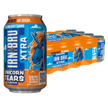 IRN-BRU XTRA Unicorn Tears Limited Edition Flavour, 24 Pack No Sugar & Zero Calorie Fizzy Drinks Multipack Cans with XTRA Taste - 24 x 330ml Cans