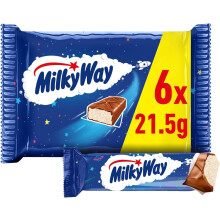 Milky Way Chocolate Bars, Nougat & Milk Chocolate Multipack, 6 x 21.5g, Ideal for Party Bag Fillers, Snacks or Hamper