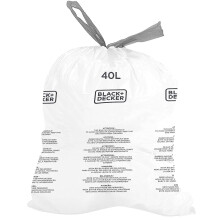 BLACK + DECKER BXBB00040E Drawstring, 20 Pack, White, 40L Bin Liner
