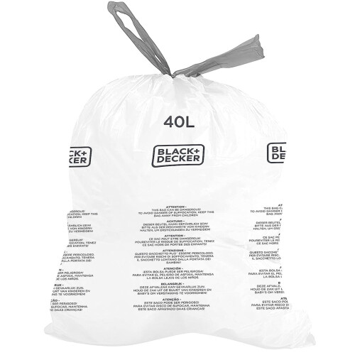 Black + Decker BLACK + DECKER BXBB00040E Drawstring, 20 Pack, White, 40L Bin Liner