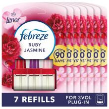 Febreze 3Volution Plug-In Air Freshener Refill, Ruby Jasmine, 7 Refills (20ML x 7), Odour Fighter & Bathroom Freshener