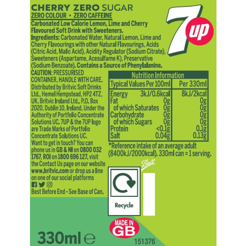7UP Cherry, zero sugar, 8 x 330ml 2