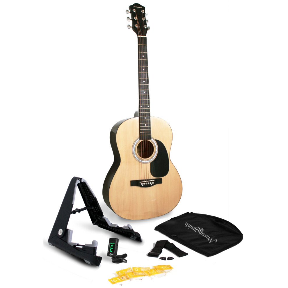 Martin Smith Acoustic Guitar Kit - Full-Size Guitar, Stand, Tuner, Bag, Strap, Plectrums & Spare Strings
