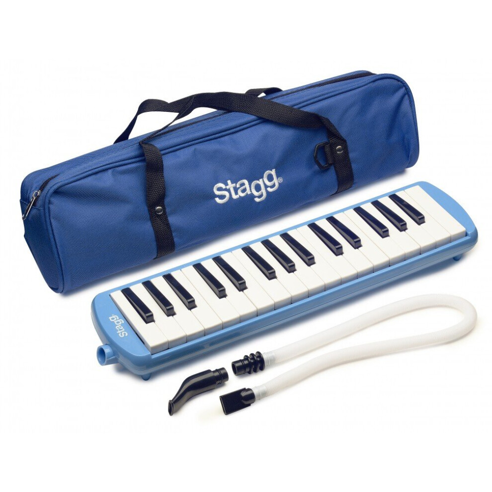 Stagg Melodica 32 Keys, Pianica, 2 Mouthpieces Included with Carry Bag, Blue