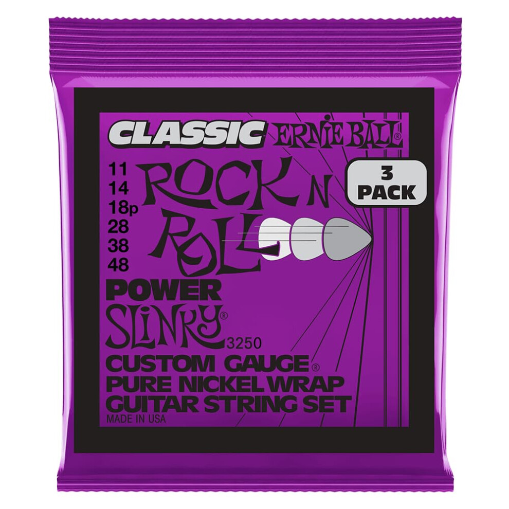 Ernie Ball Power Slinky Classic Rock n Roll Pure Nickel Wrap Electric Guitar Strings - 11-48 Gauge