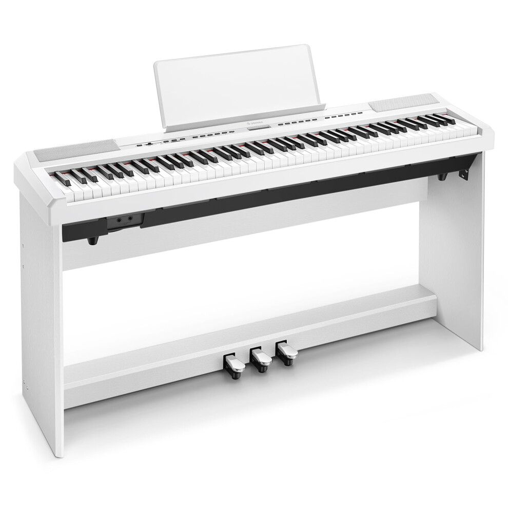 Donner DEP-20 Beginner Digital Piano 88 Key Full Size Weighted Keyboard, Portable Electric Piano with Furniture Stand, 3-Pedal Unit, White