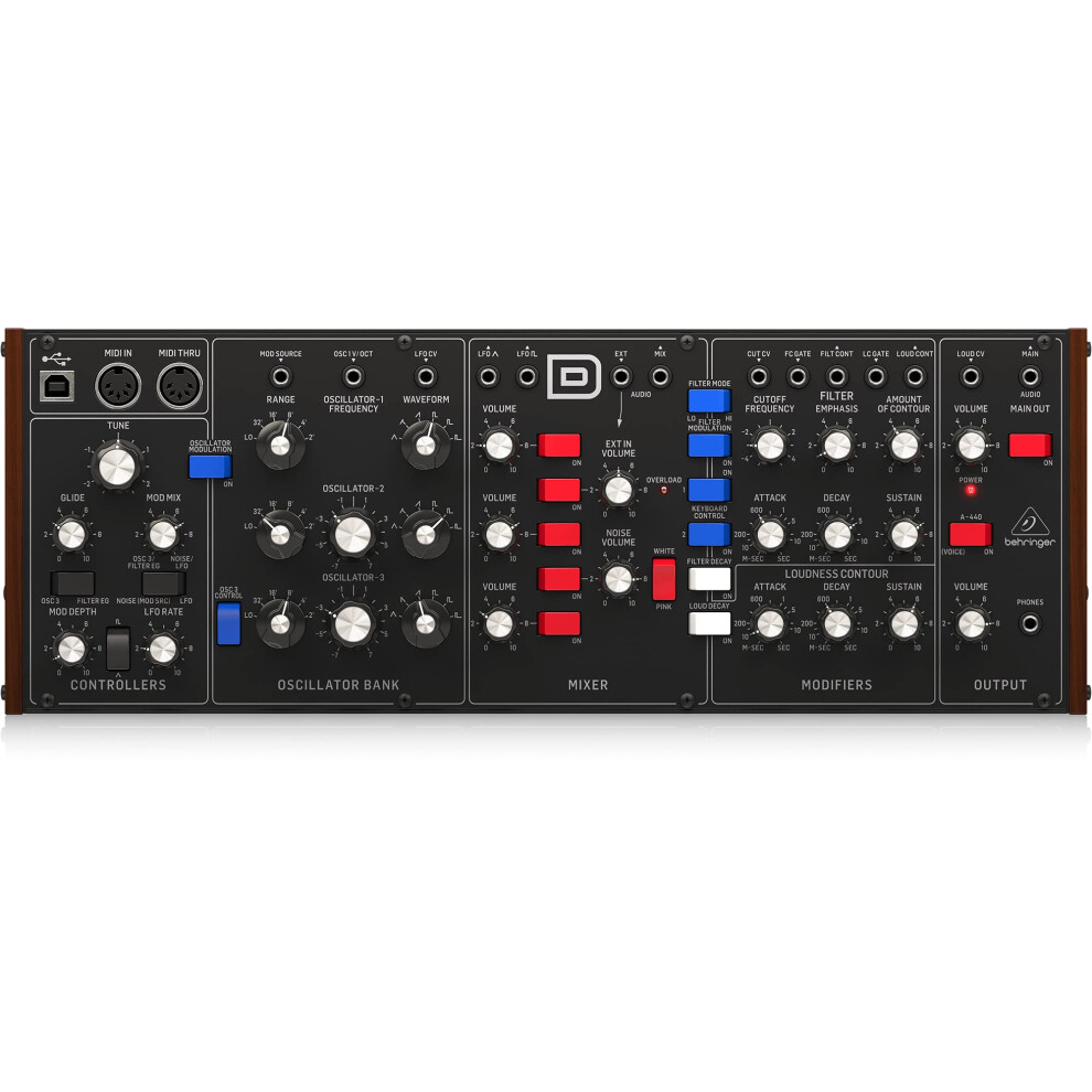 Behringer MODEL D Authentic Analog Synthesizer with 3 VCOs, Ladder Filter, LFO and Eurorack Format, Compatible with PC and Mac, Black