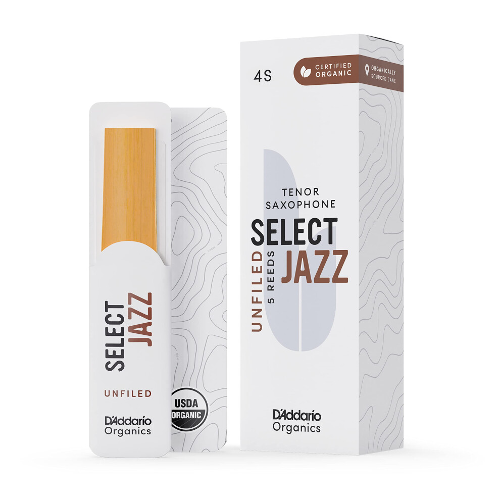 D?Addario Woodwinds - Organic Select Jazz Tenor Saxophone Reeds - Tenor Sax Reeds - Individually Sealed - Unfiled, Soft, Strength 4, 5-Pack